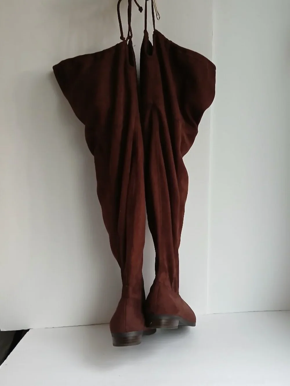 Brown Suede Wide Calf Flat Over the Knee Boot Side Zip TieTop NWOB Sz8.5 WW